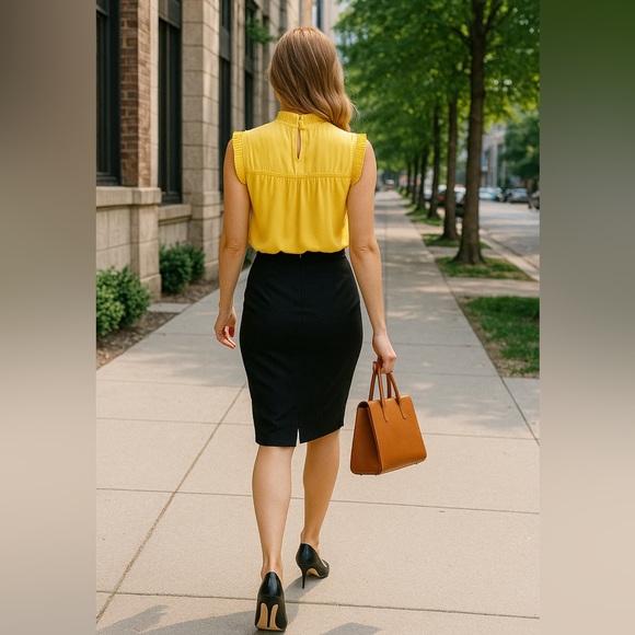 🆕 Max Studio Cornsilk Yellow Sleeveless Lightweight Ruffle Office Trim Blouse S - Picture 3 of 14